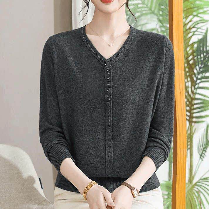 新品2026新款妈妈装春装针织衫长袖拼接T恤衫中年女士洋气薄款打