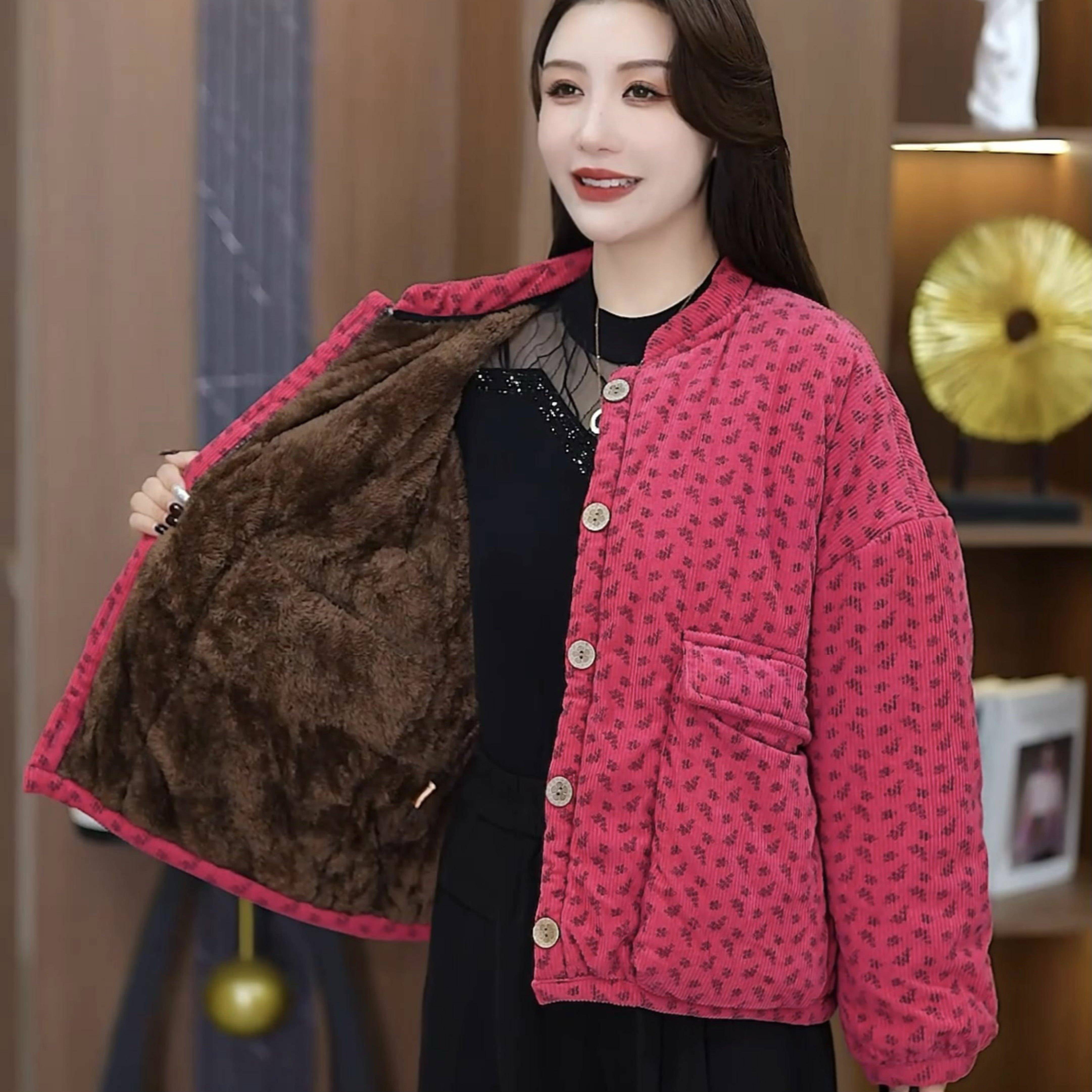 新品中老年女装妈妈冬装外套2026新款棉衣短款加绒加厚保暖碎花小
