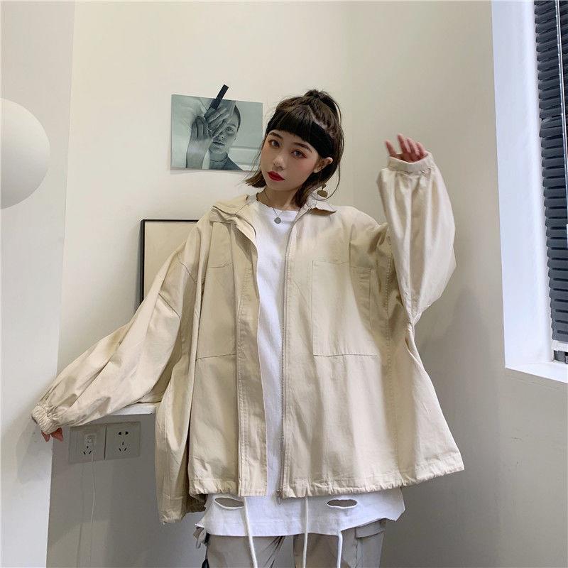 新品杏色休闲外套女复古港味春秋百搭2065新款学生韩版宽松炸街棒