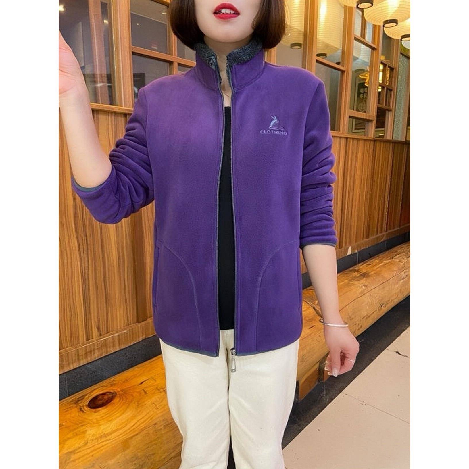 新品妈妈装秋冬季外套摇粒绒外套加绒开衫卫衣女装中老年大码保暖