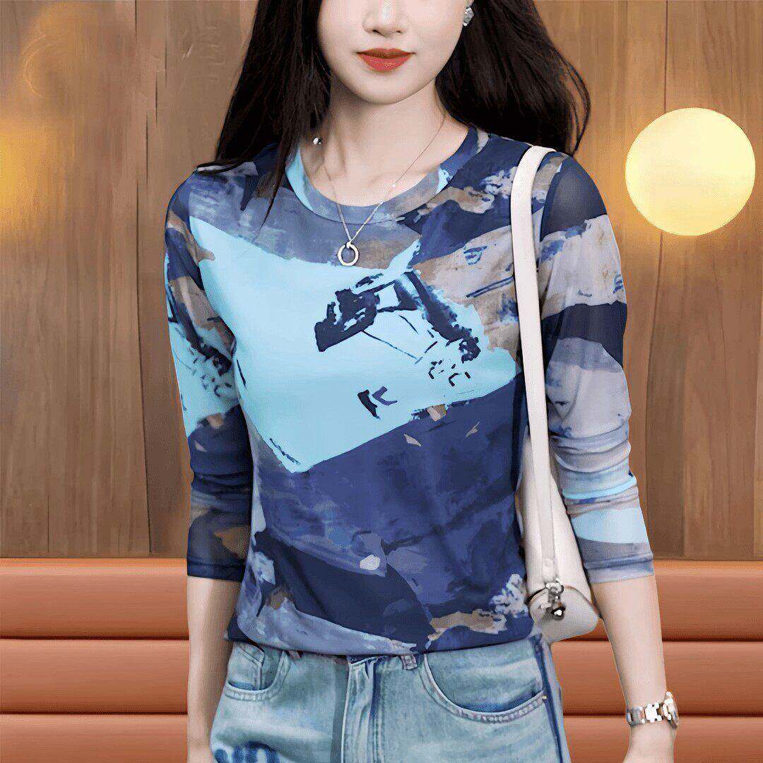 新品妈妈秋装长袖T恤韩版洋气独特漂亮上衣女2026新款网纱薄款打
