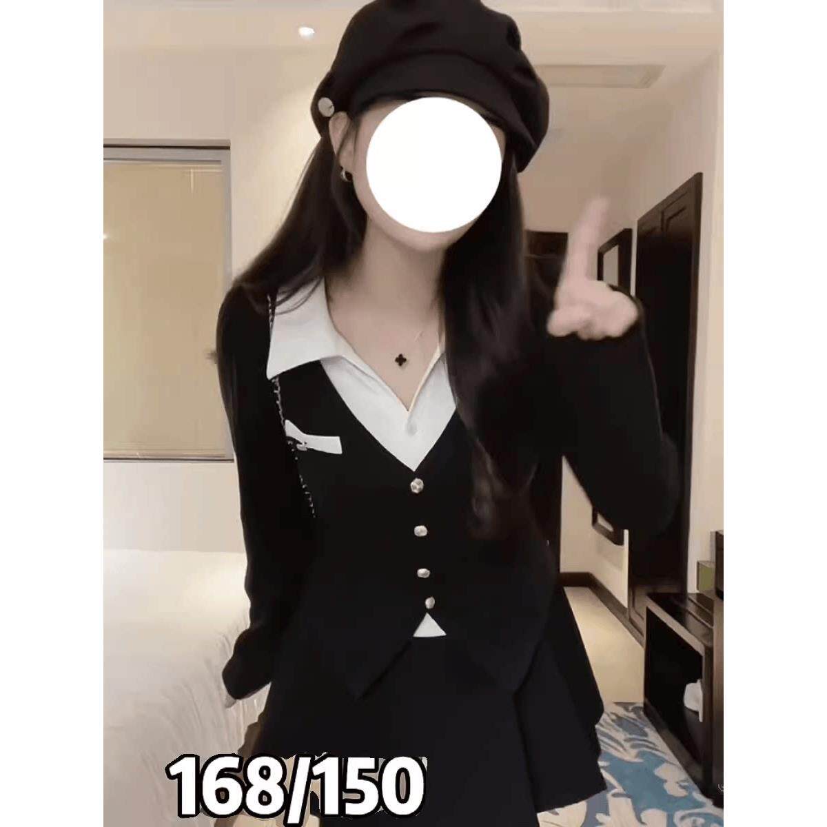新品大码黑色POLO领长袖T恤女秋季胖mm显瘦假两件百搭时尚设计感