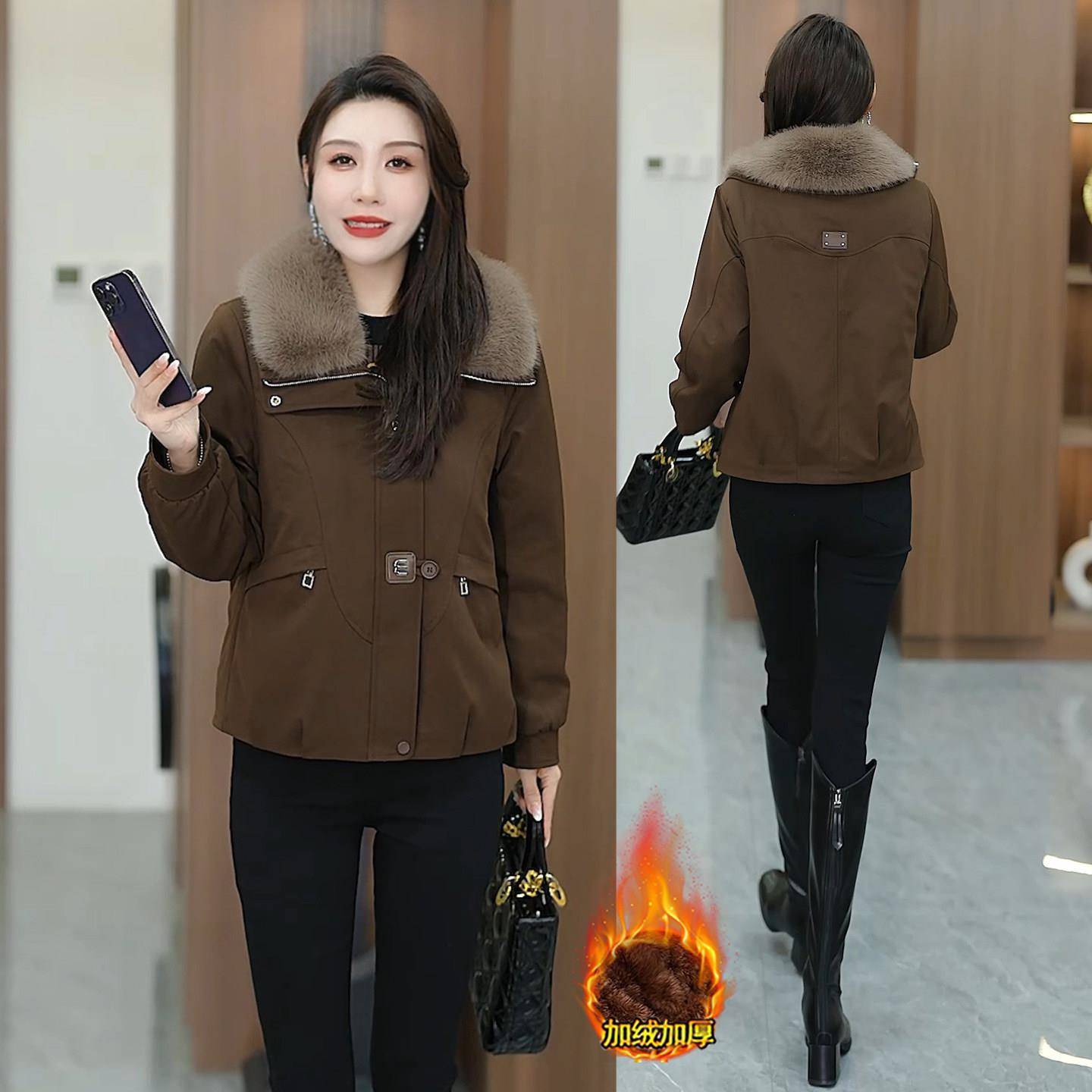 新品时尚毛领短款加绒外套女2026冬季新款加厚保暖显瘦百搭休闲棉