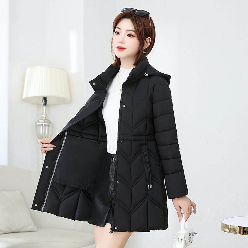 新品妈妈棉衣女中长款冬季新款时尚修身羽绒棉服加厚脱卸帽女装棉
