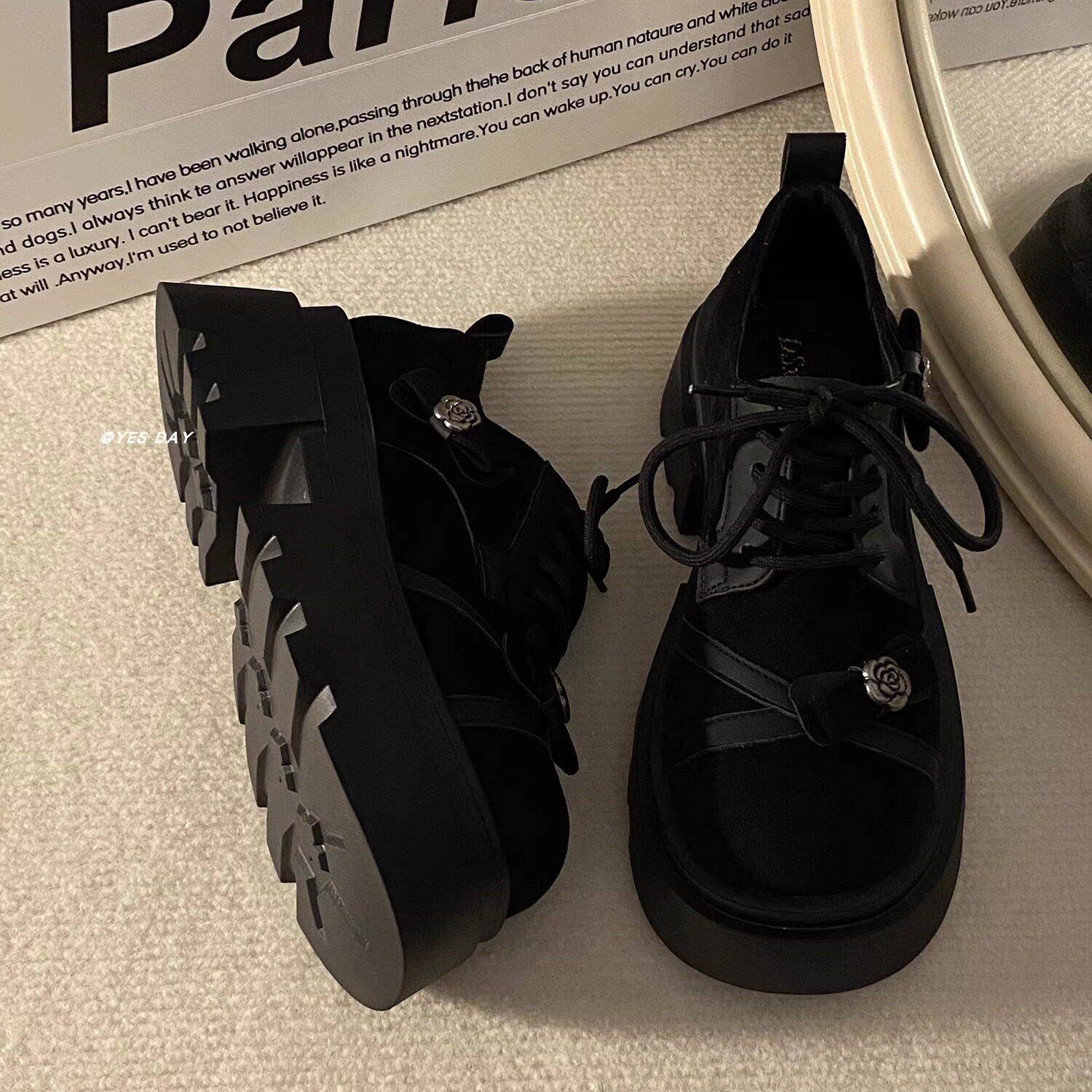 新品甜美蝴蝶结厚底系带小皮鞋女2026春季新款复古百搭英伦风时尚
