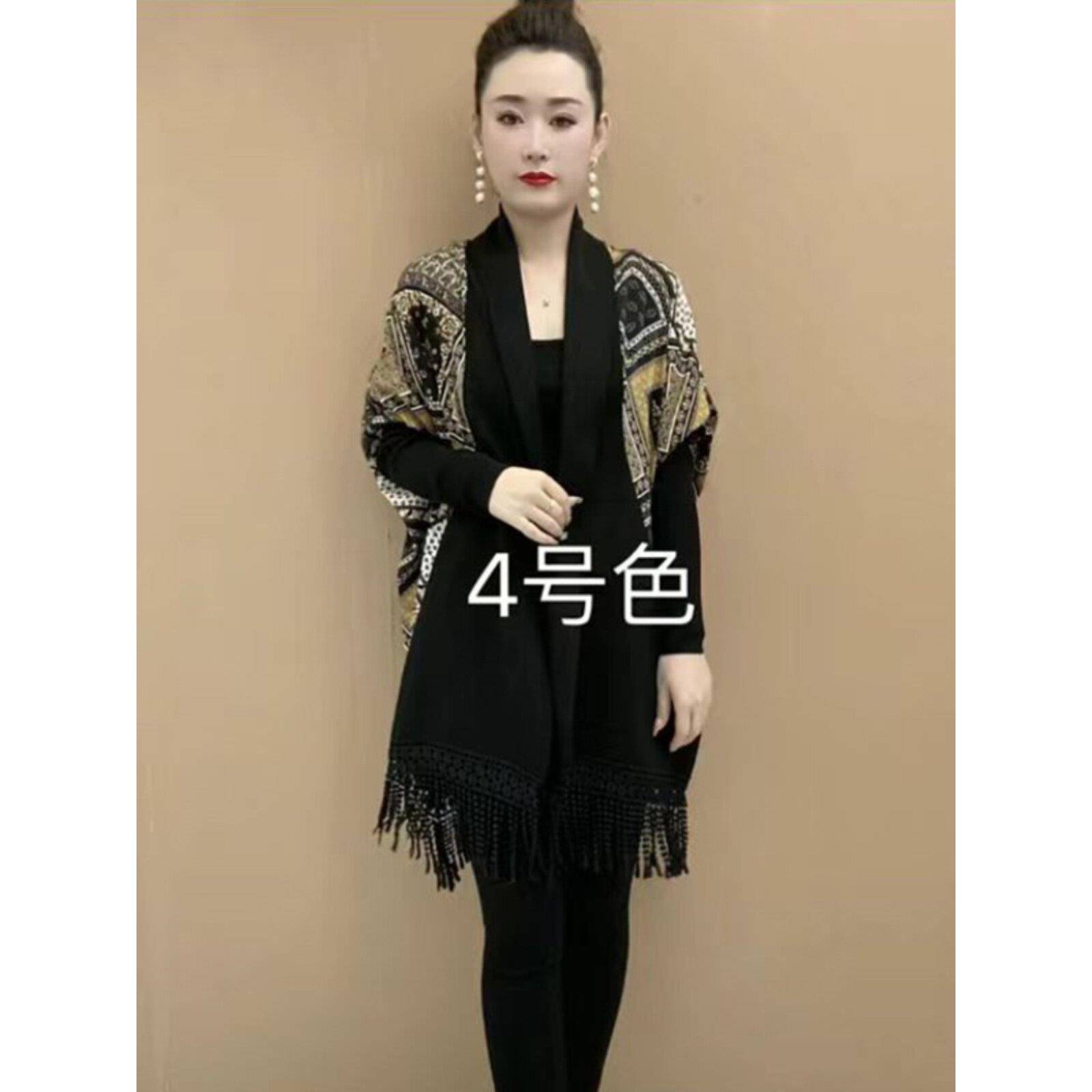 新品时尚针织拼接流苏外套女春秋新款欧货高档气质显瘦斗篷大披肩