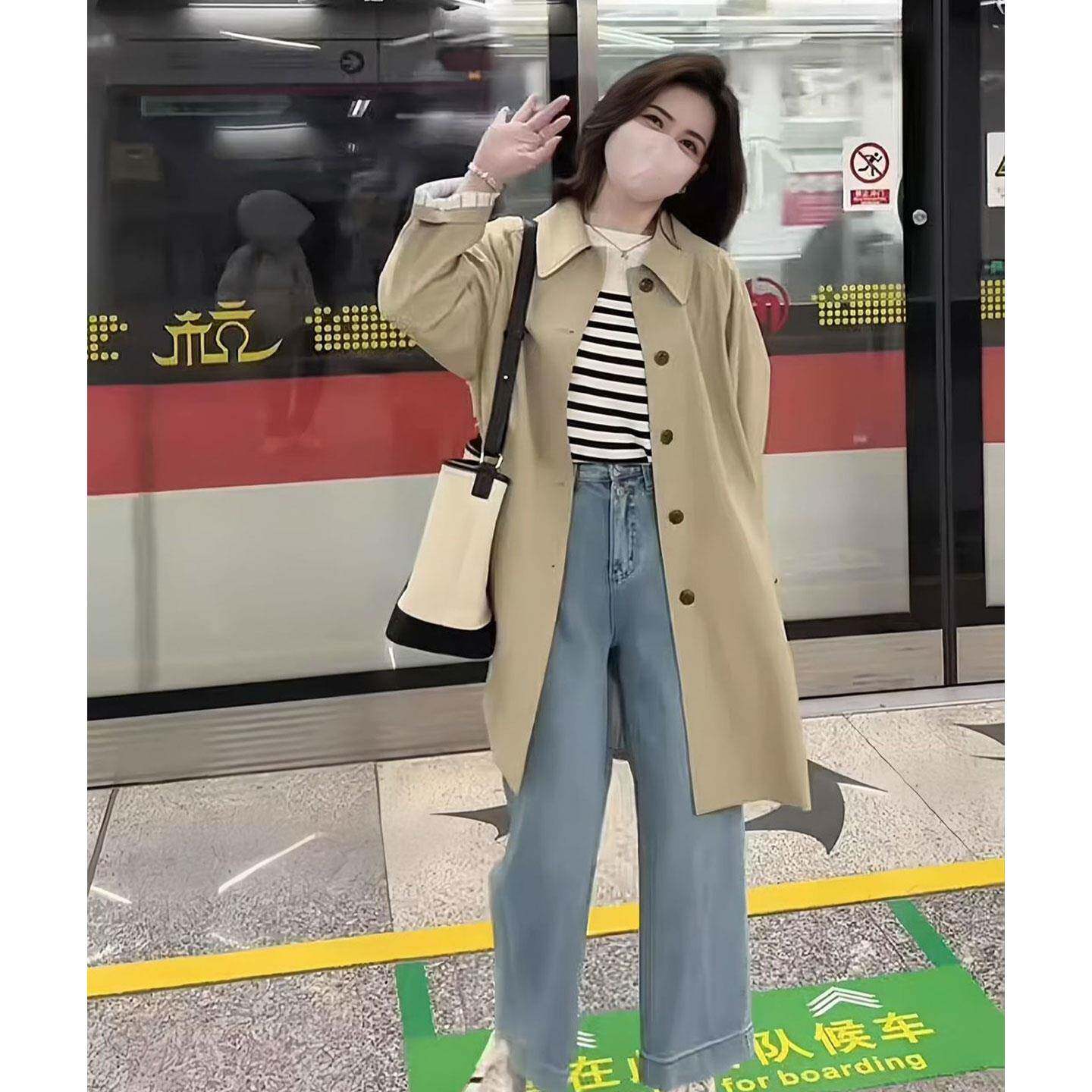 新品韩版时尚气质中长款风衣女春秋新款宽松休闲百搭小个子单排扣