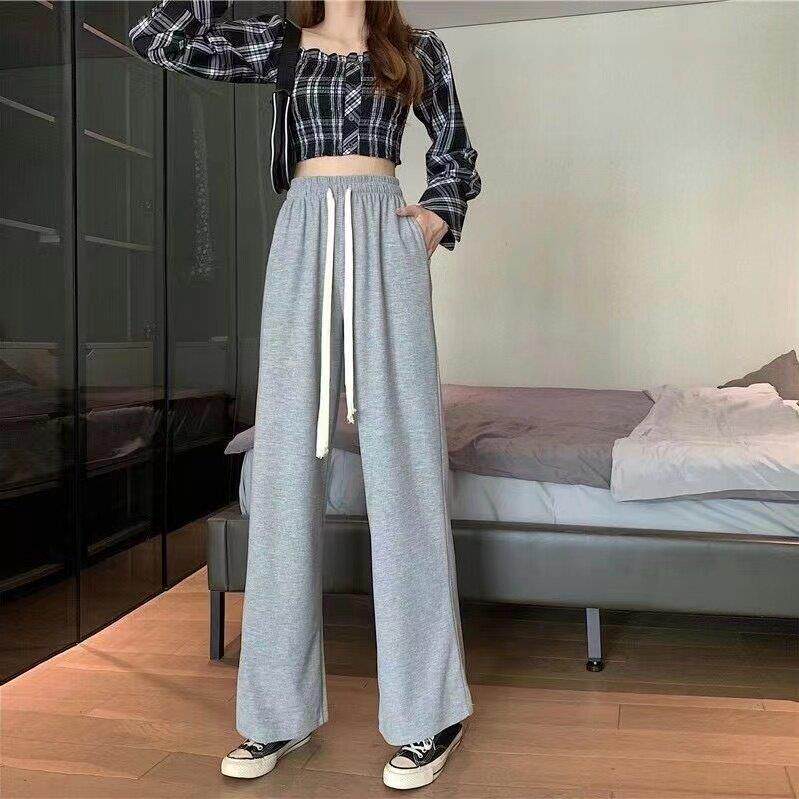 新品春秋新款阔腿裤女学生韩版宽松显瘦高腰垂感百搭休闲运动直筒