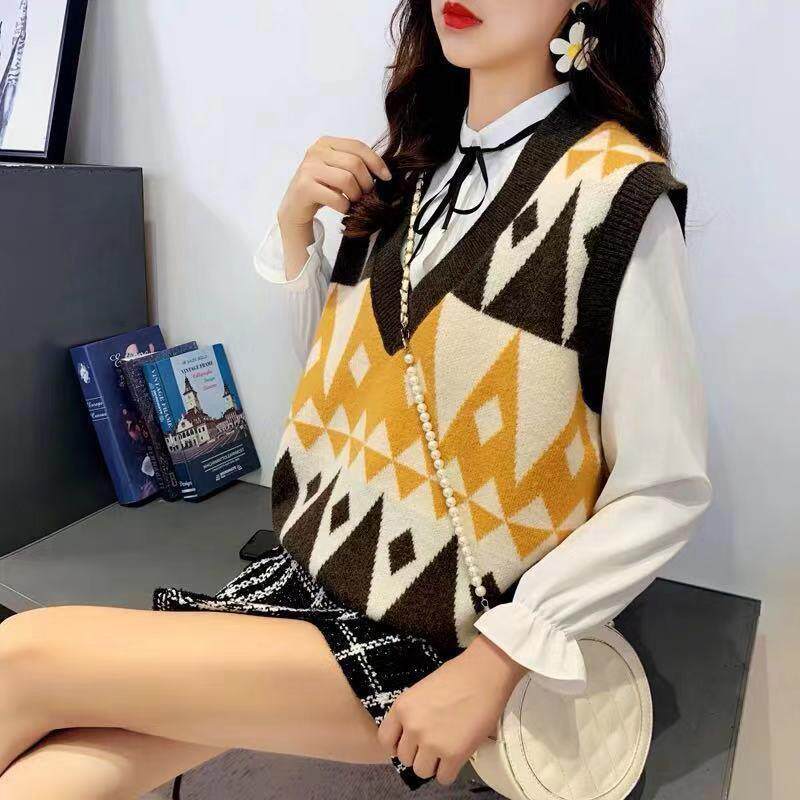 新品针织马甲背心女秋冬2026欧货洋气小个子无袖马夹毛衣外穿菱格