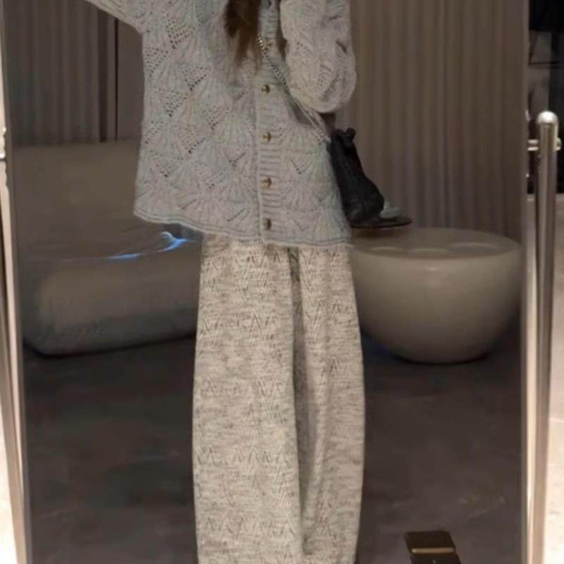 新品15初中学生13少女12岁大童针织衫毛衣阔腿长裤慵懒风休闲套装