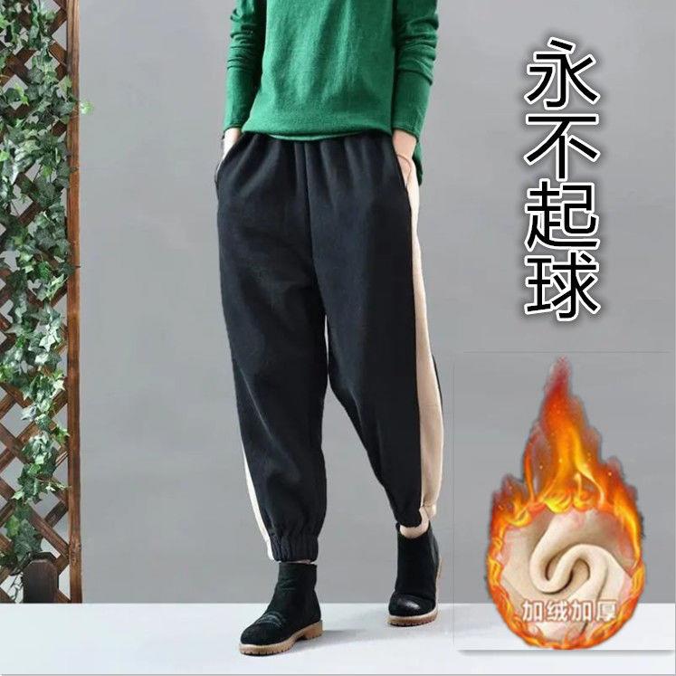 新品一线品牌折扣商场撤柜女装剪标加绒运动裤撞色束脚纯棉休闲卫