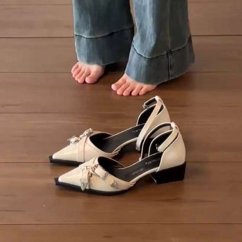 新品低跟高跟鞋尖头包头凉鞋女2026新款夏季玛丽珍单鞋法式粗跟小
