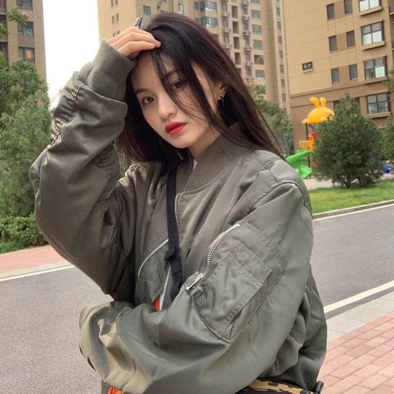 新品飞行员棒球服女春秋款欧货小个子休闲工装防风夹克冲锋衣二棉