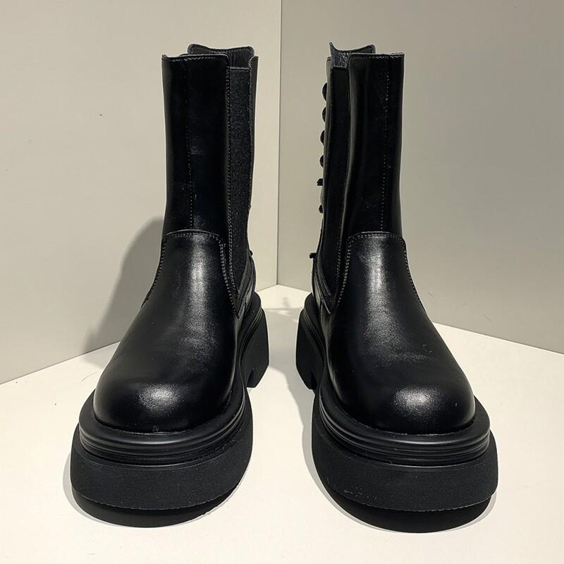 新品小皮鞋简约磨砂厚底豹纹玛丽珍鞋一字扣松糕底增高单鞋小个子