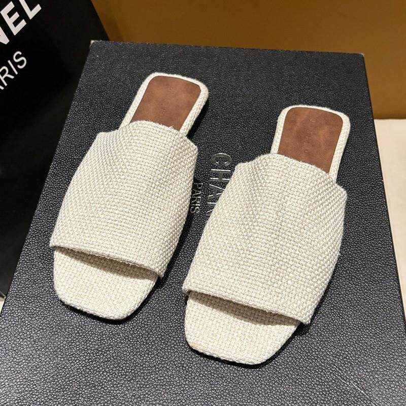 新品法式高级感拖鞋女夏外穿2026新款复古平底一字拖网红沙滩孕妇