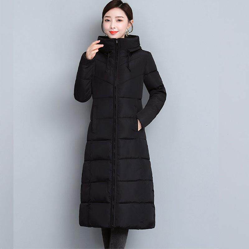 新品棉衣女长款加厚棉衣冬季新款过膝修身连帽妈妈保暖时尚修身棉