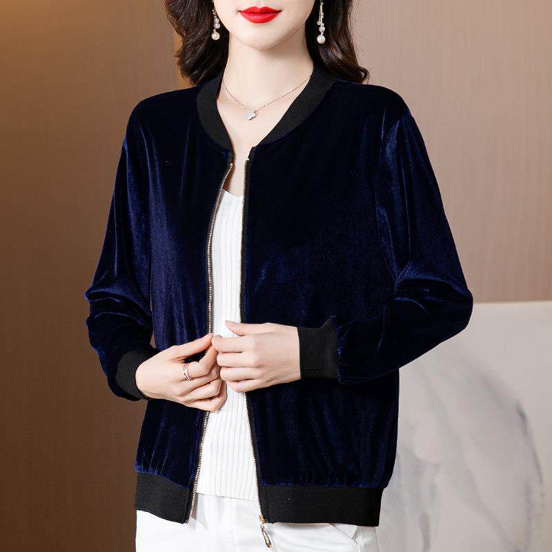 新品金丝绒短外套女士2026春秋季新款时尚复古宽松开衫夹克棒球服