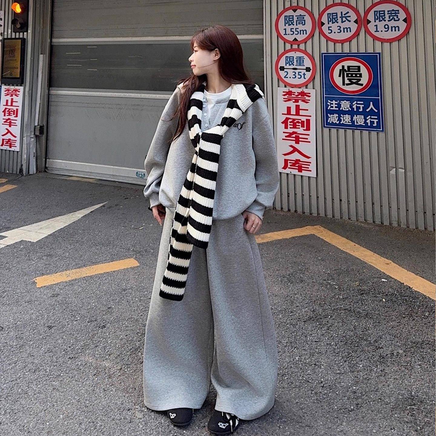 新品大码女装300斤美式慵懒风长袖运动服胖mm秋季宽松上衣+阔腿裤