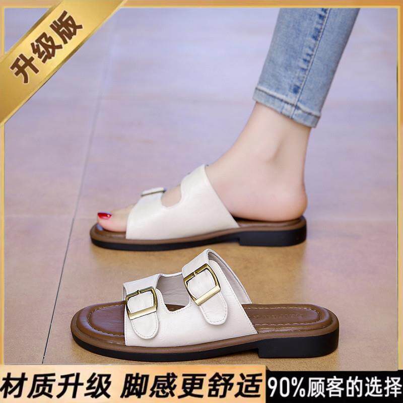 新品高级感银色勃肯凉拖鞋女夏季外穿平底沙滩凉鞋34码时尚孕妇一