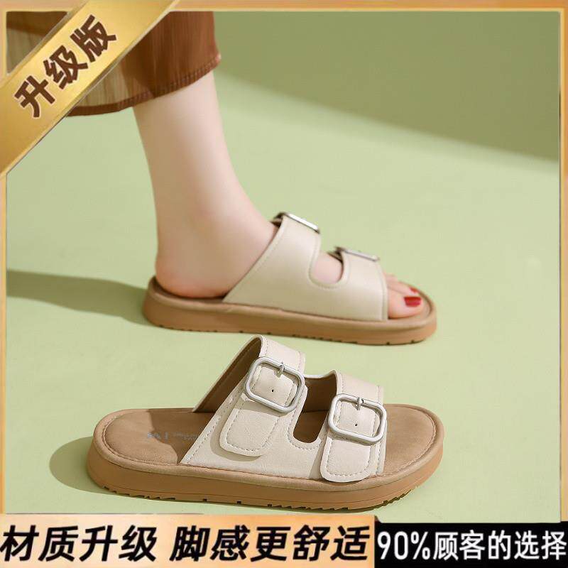 新品踩屎感皮面凉拖鞋女2026新款夏季外穿孕妇一字拖34码勃肯沙滩