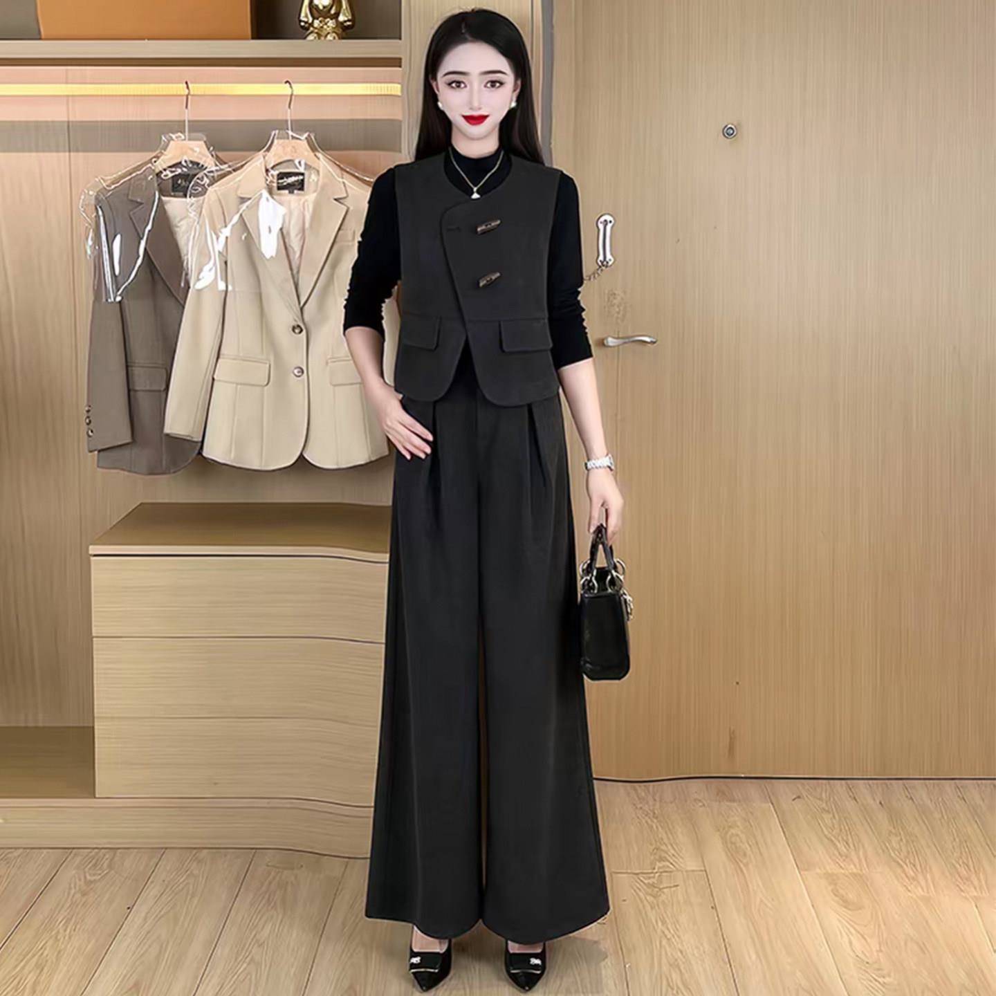 新品时尚套装女2026秋季新款洋气显瘦百搭马甲打底衫阔腿裤气质三