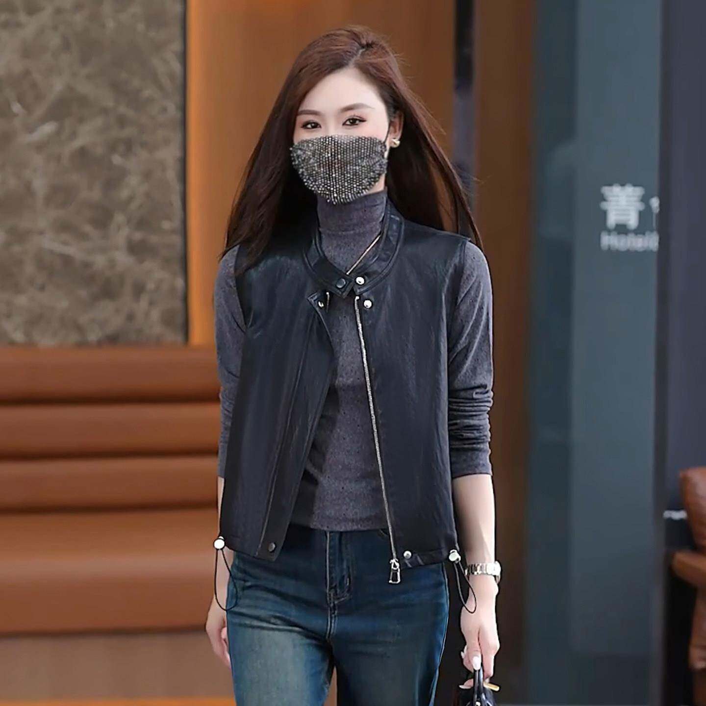 新品复古皮马甲背心外套女2026秋季新款立领机车风宽松休闲百搭坎