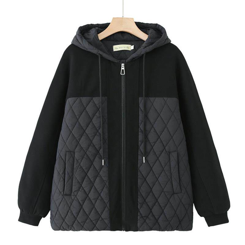 新品中年妈妈装秋冬加厚连帽拼接棉衣中老年女装保暖棉袄棉服宽松
