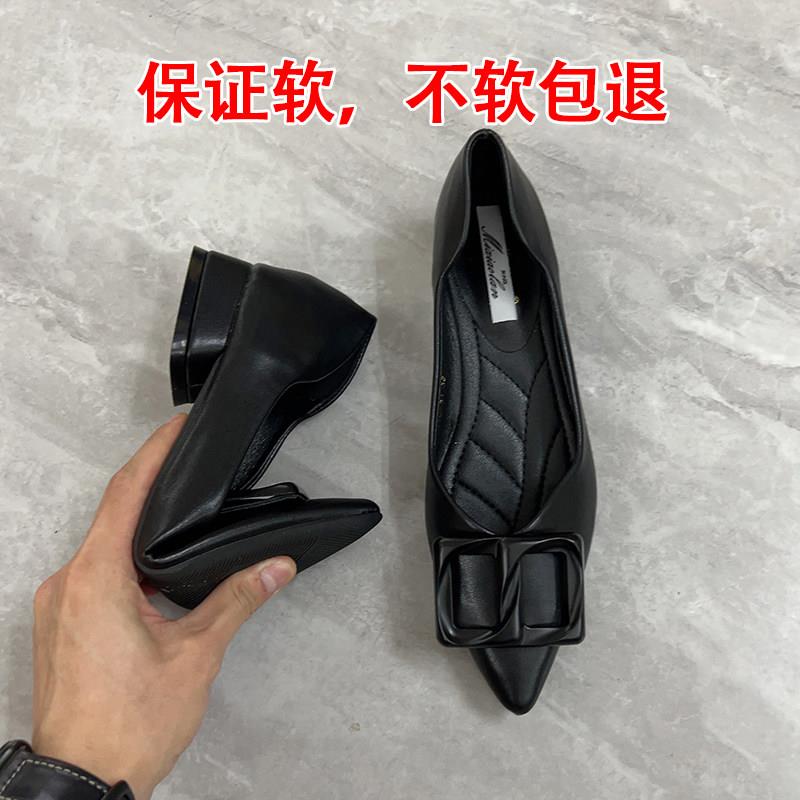 新品工作鞋2026开春新款女鞋羊猄皮尖头V口显瘦黑色细跟高跟单鞋