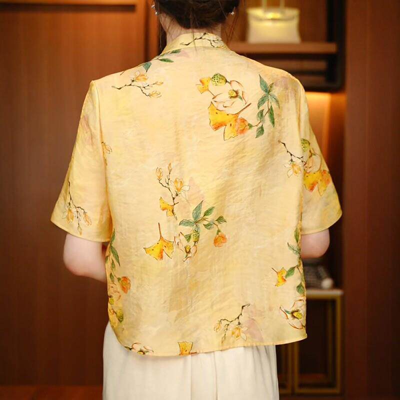 新品2026年新中式短袖遮肉百搭中老年Q立领显瘦上衣休闲减龄小个