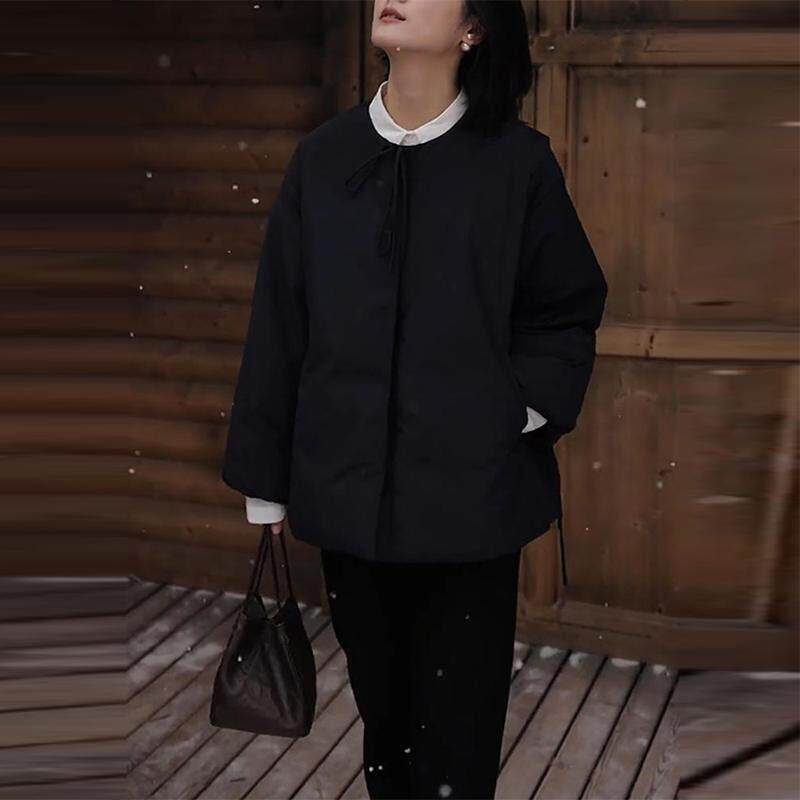 新品女士棉服冬季2026新款韩系减龄休闲百搭黑色圆领长袖保暖棉衣