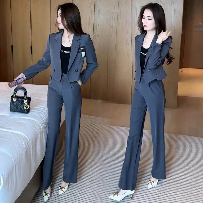 新品时尚气质西装套装女秋季新款小个子短款西服外套阔腿裤职业两