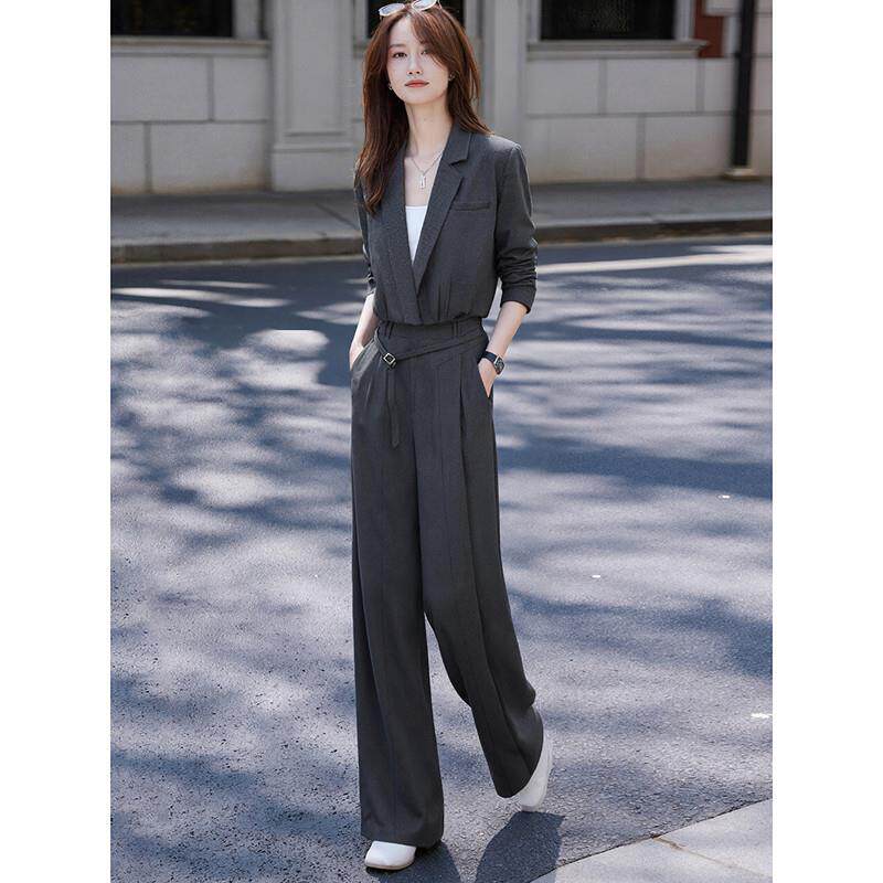 新品设计感小西装长裤套装2026年春季新款女装两件套
