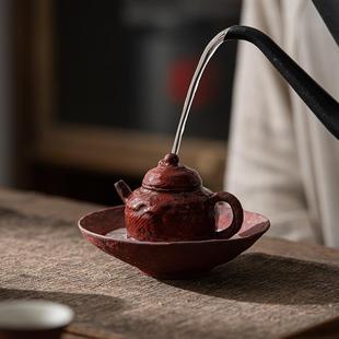 赭石红粗陶壶承家用小茶盘茶海茶壶托蓄水茶台茶船功夫茶具养壶垫