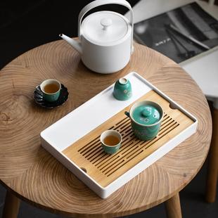 日式 密胺干泡盘功夫茶具茶台茶托 简约竹茶盘 小号家用蓄水储水式
