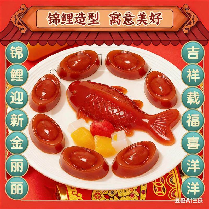 元宝山楂鱼年夜饭锦鲤果冻节日摆盘婚庆招财进宝特色食材即食年货