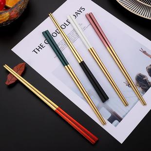国潮风304不锈钢筷子家用防烫不锈钢方筷镜面防滑不锈钢餐具