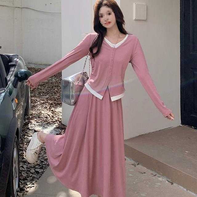 甜美时尚女装大码加肥显瘦韩系简约上衣字半身裙套装胖美眉秋款