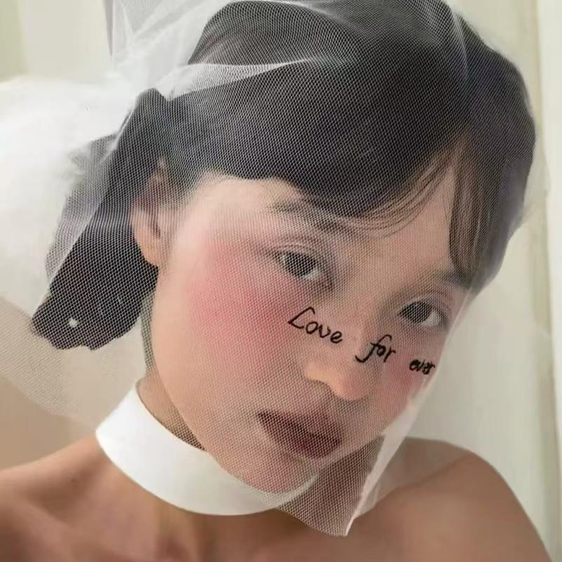 Mi唐手作刺绣头纱面纱女遮脸领C证求婚短头纱拍照道具高级感小众