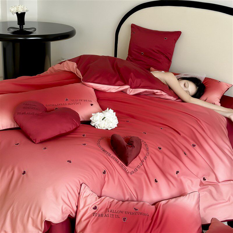 浪漫爱心100支长绒棉全棉婚庆四件套渐变色P被套结婚床上用品4,床上用品,婚庆床品套件,淘宝优惠券,粉丝福利购,淘宝优惠卷