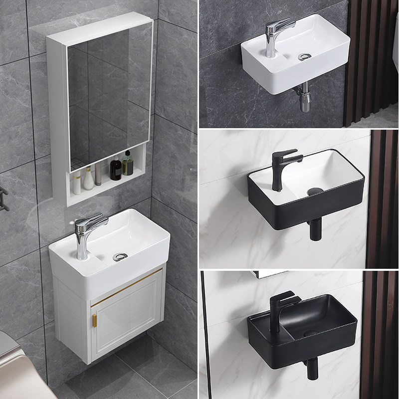 挂墙式洗手盆柜组合小户型尺寸洗脸池G黑色陶瓷壁挂洗漱台迷你单