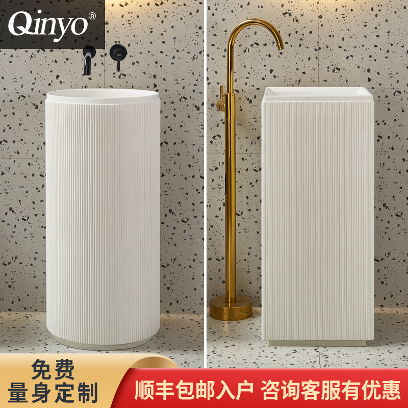 立柱式圆柱洗手盆m 家用方型洗脸盆 清水灰奶白色立柱盆