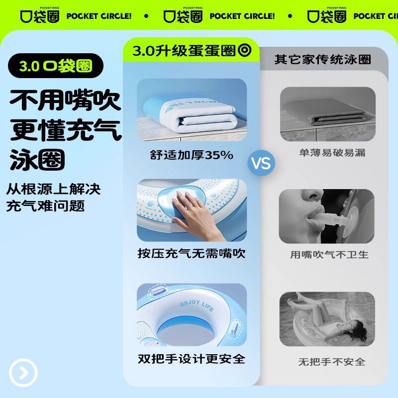 儿童充气游泳圈成人o加厚大人泳圈带把手安全浮力圈户外小孩腋下