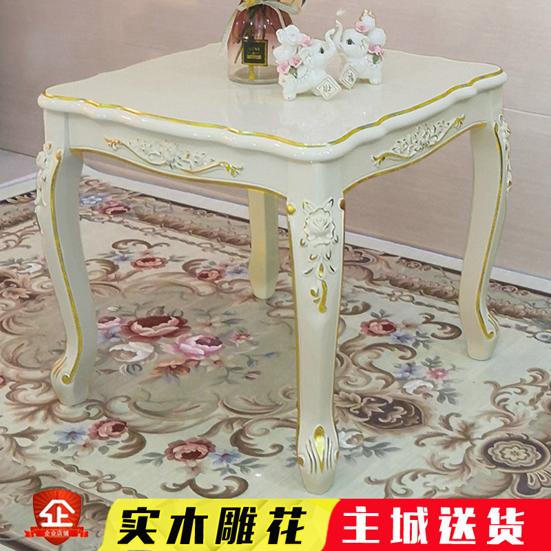 沙发边几转角几小茶几大理石面实B木双层方桌子欧式客厅白色正方