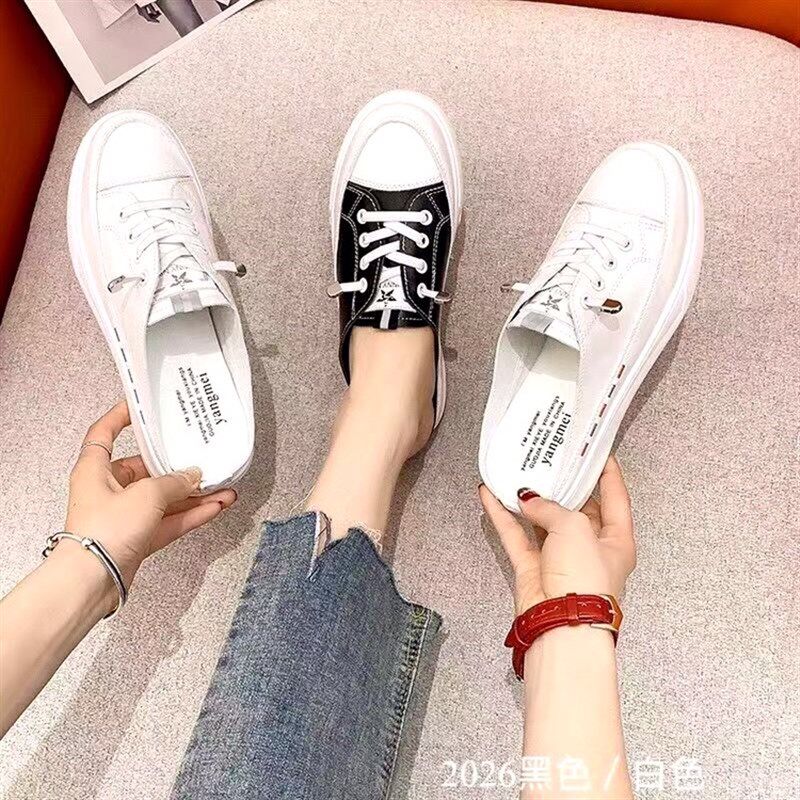 网红半拖鞋女夏2025新款韩版学生平G底包头凉拖时尚外穿厚底小白