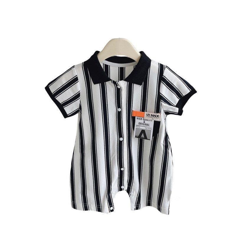 婴儿夏季连体衣男宝宝夏装洋气时髦工F装风爬服婴幼儿满月百天包