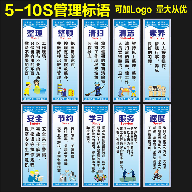 5S车间标语6S管理标识牌7S标贴宣传看板图片质量9S仓库工厂企业制