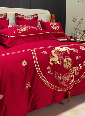 简约160支红色m全棉结婚四件套婚庆喜被陪嫁新婚床上用品4