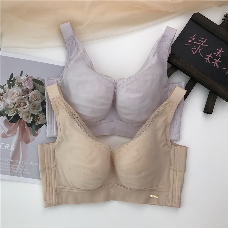 光面薄款纯色内衣软钢圈t五排扣大胸显小收副乳防下垂调整型胸罩