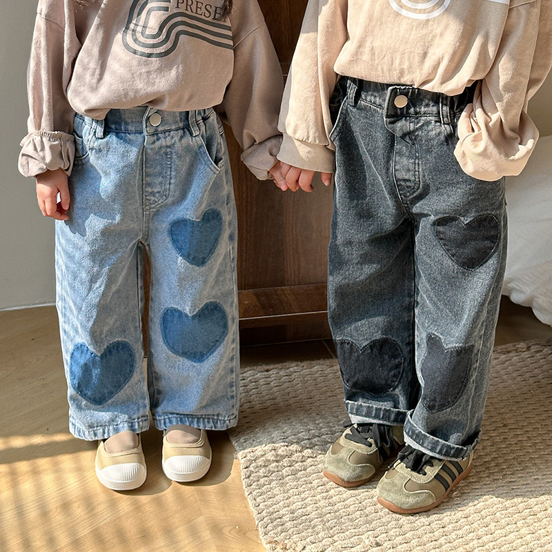 儿童软牛仔裤洋气男童休闲裤子2024新款春秋季女童装宝宝直筒长裤