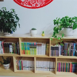 儿童书柜储物柜学生组合柜实木书架松木格子柜置物收纳小柜子订做